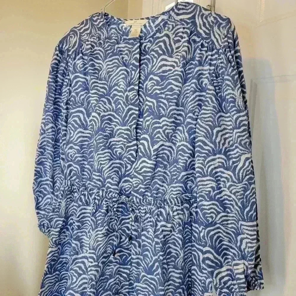 H&M Blue Linen Longsleeve Short Dress, Sz XS - Picture 4 of 10